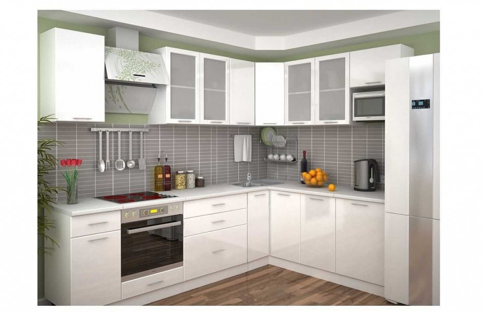 Угловые кухни с козырьком