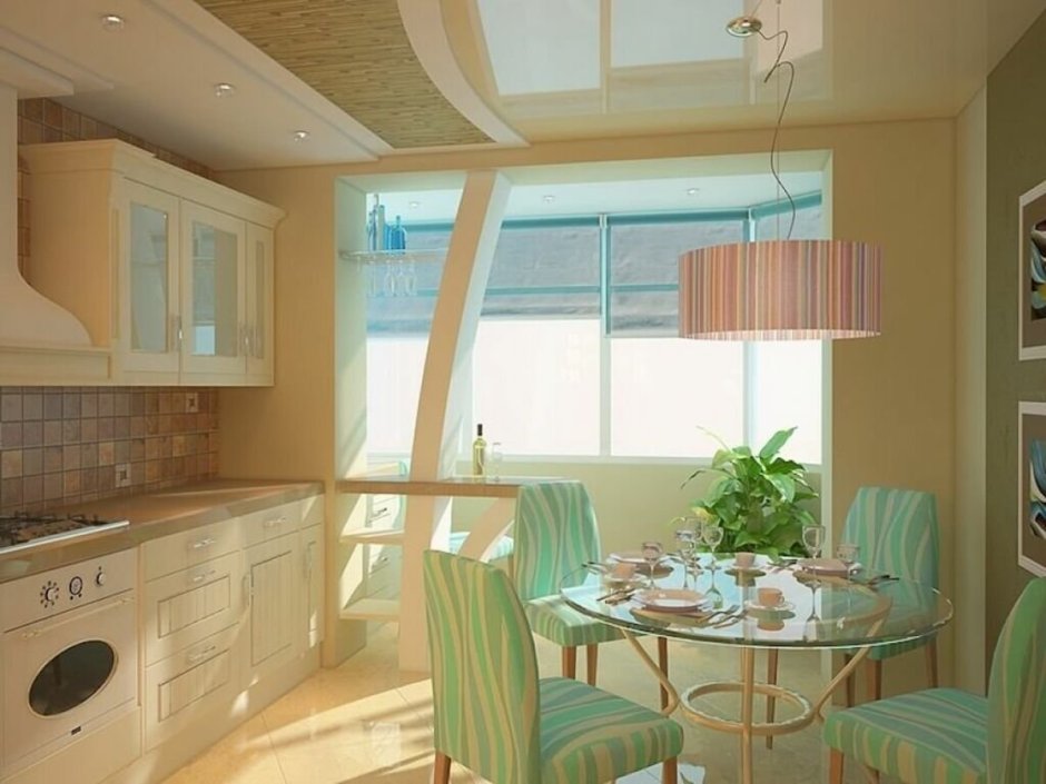 Объединение кухни гостиной с балконом в современном стиле