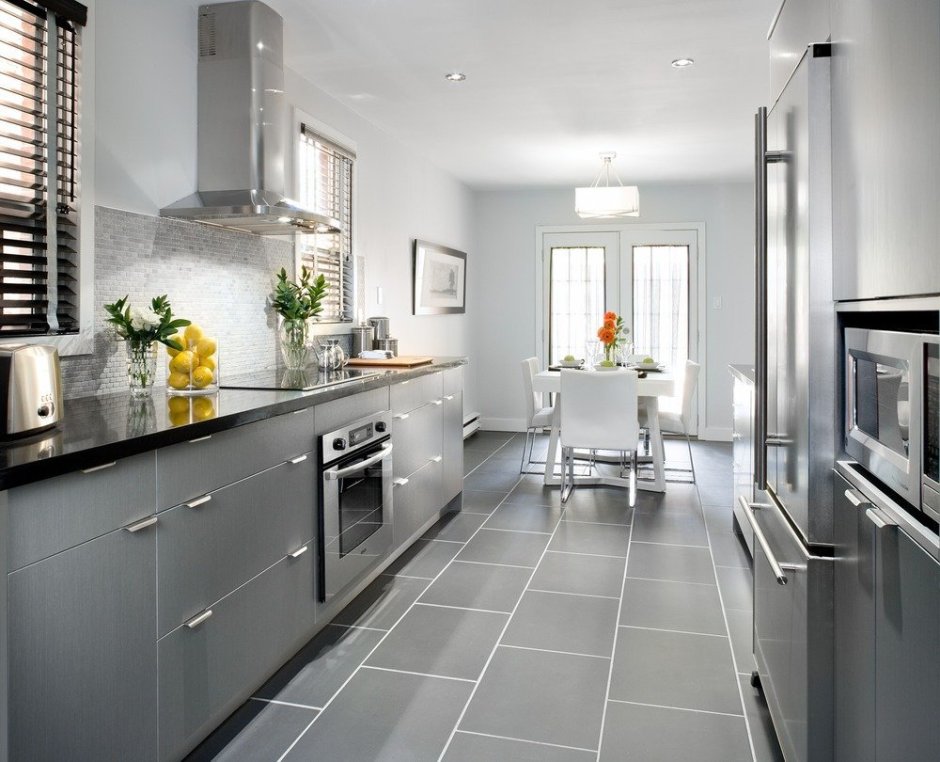 Светло-серый цвет стен на кухне