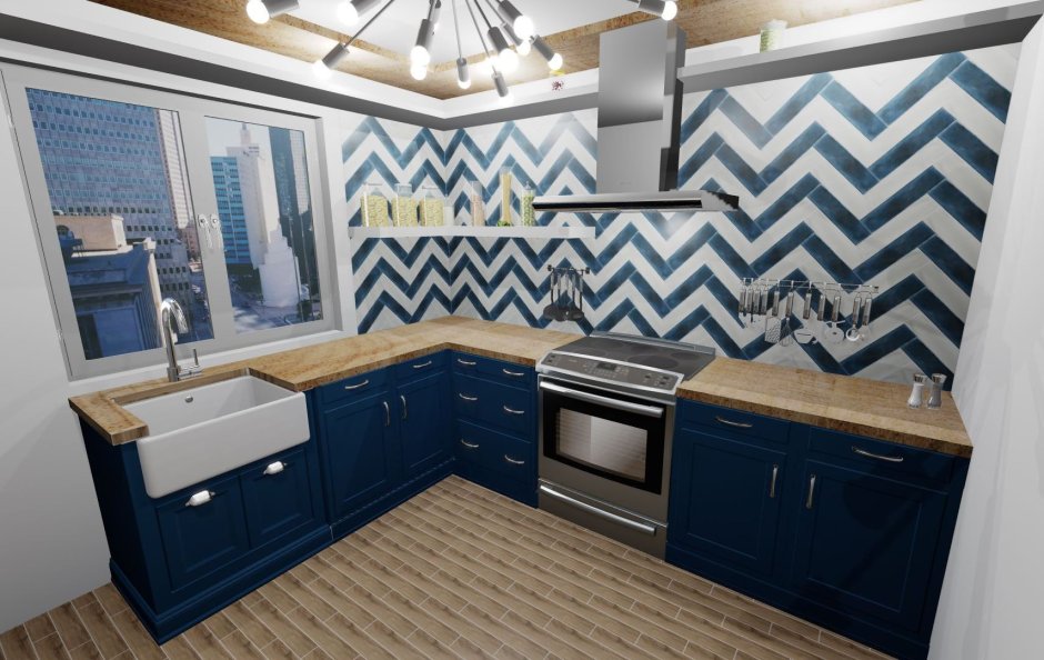 Диагональная плитка на фартук