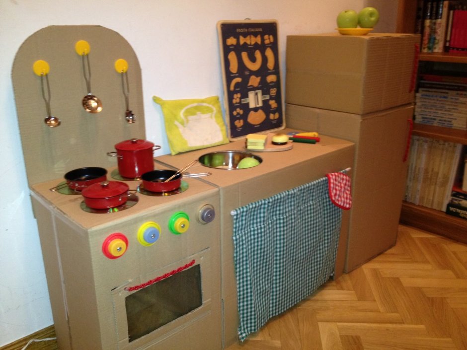 Детская кухня из картона своими руками для ребенка: как сделать кухню из коробки для девочек