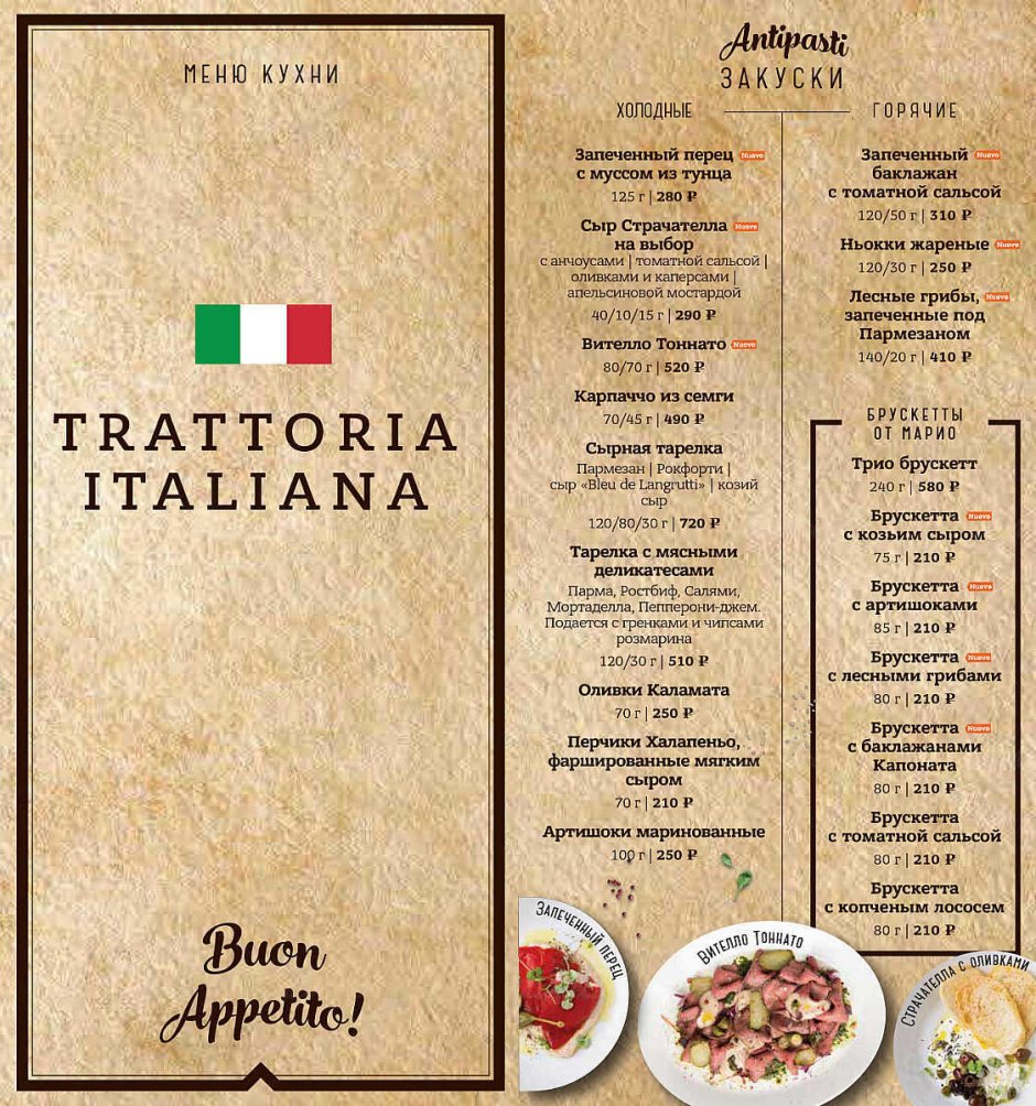 Итальянская кухня меню блюда