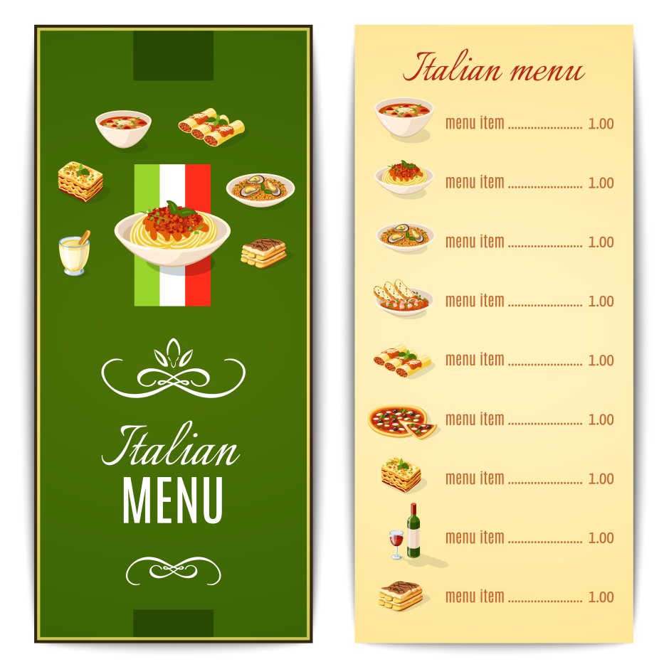 Итальянский ресторан меню пасты