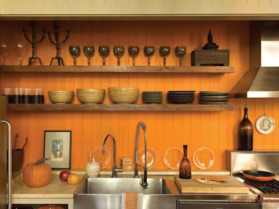 Кухня в скандинавском стиле с яркой плиткой