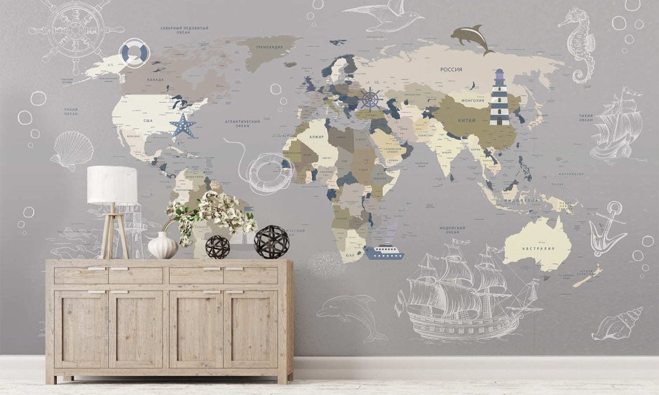 Макет карты мира на стену