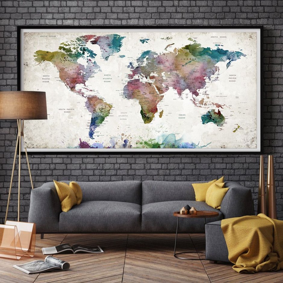 Карта мира объемная в интерьере