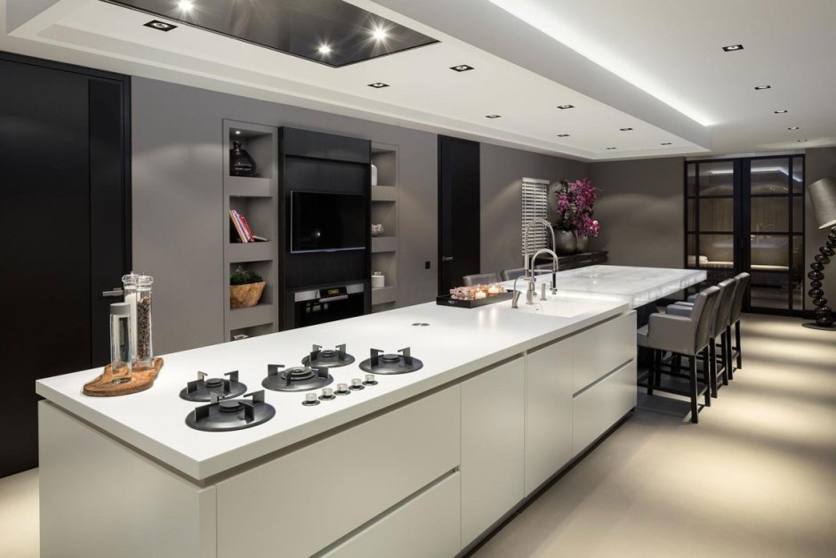 Красивые интерьеры кухонь комнат в современном стиле