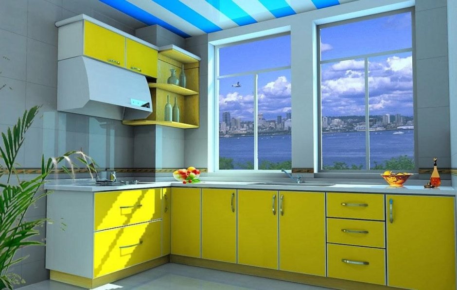 Желто голубая кухня