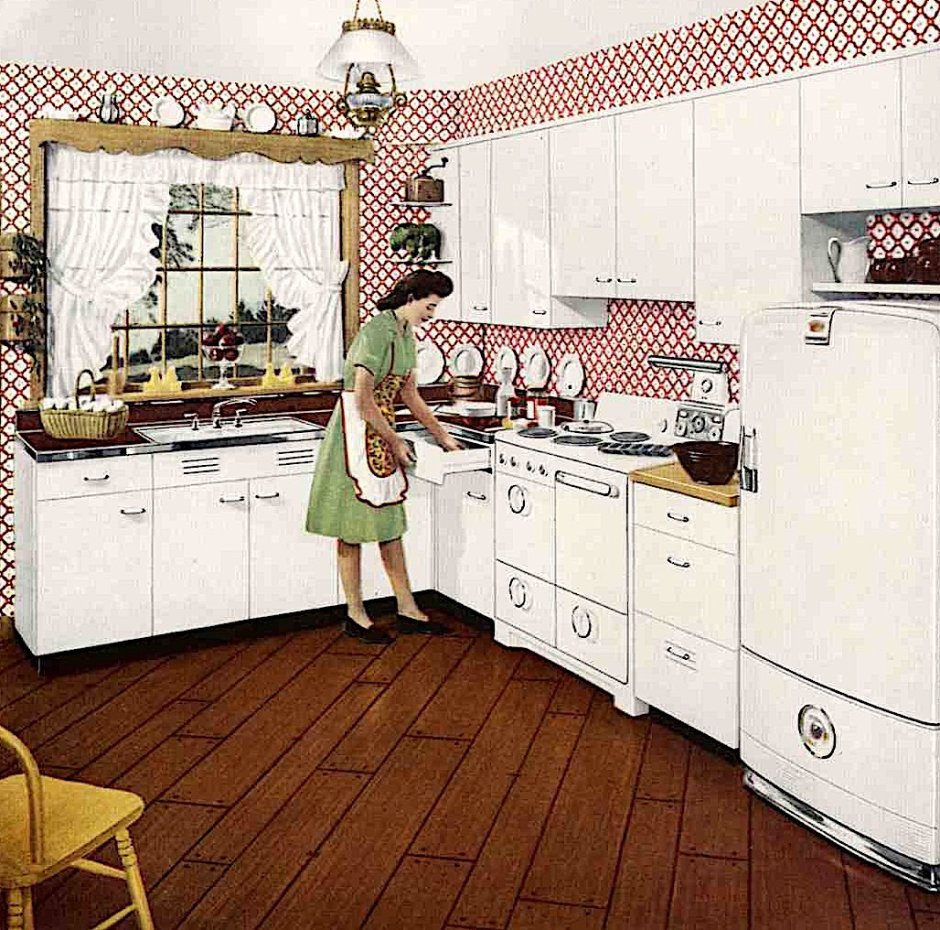 Интерьер кухни в стиле 70х Америка