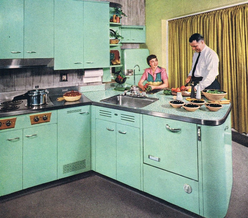 Интерьер кухни в стиле 60х Америка