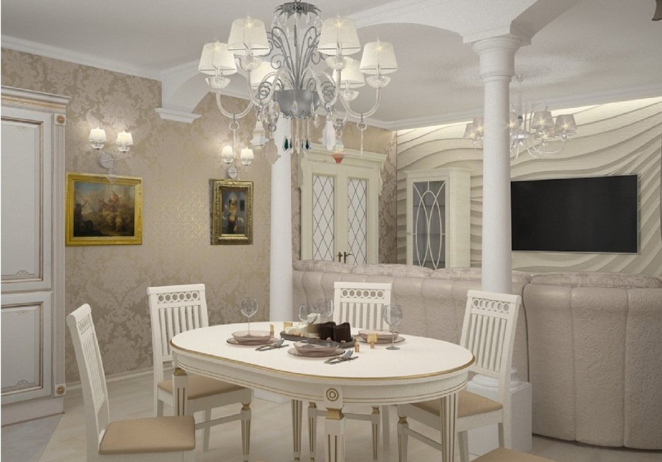 Классический интерьер кухни гостиной