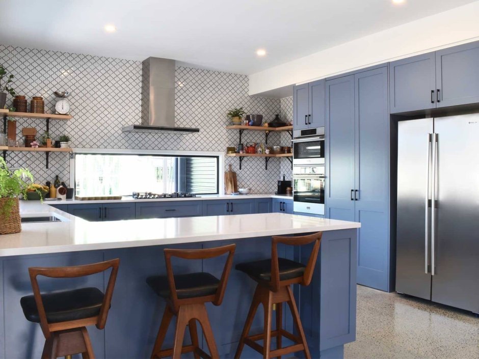 Фото монохроматическое голубые оттенки в интерьере кухни