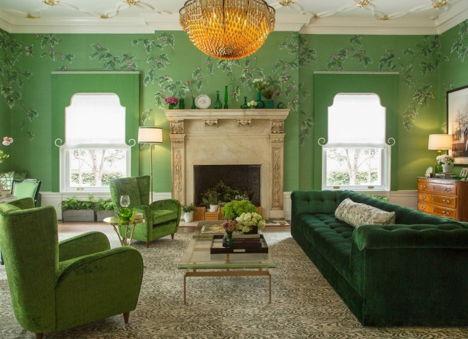 Зеленая гостиная в английском стиле