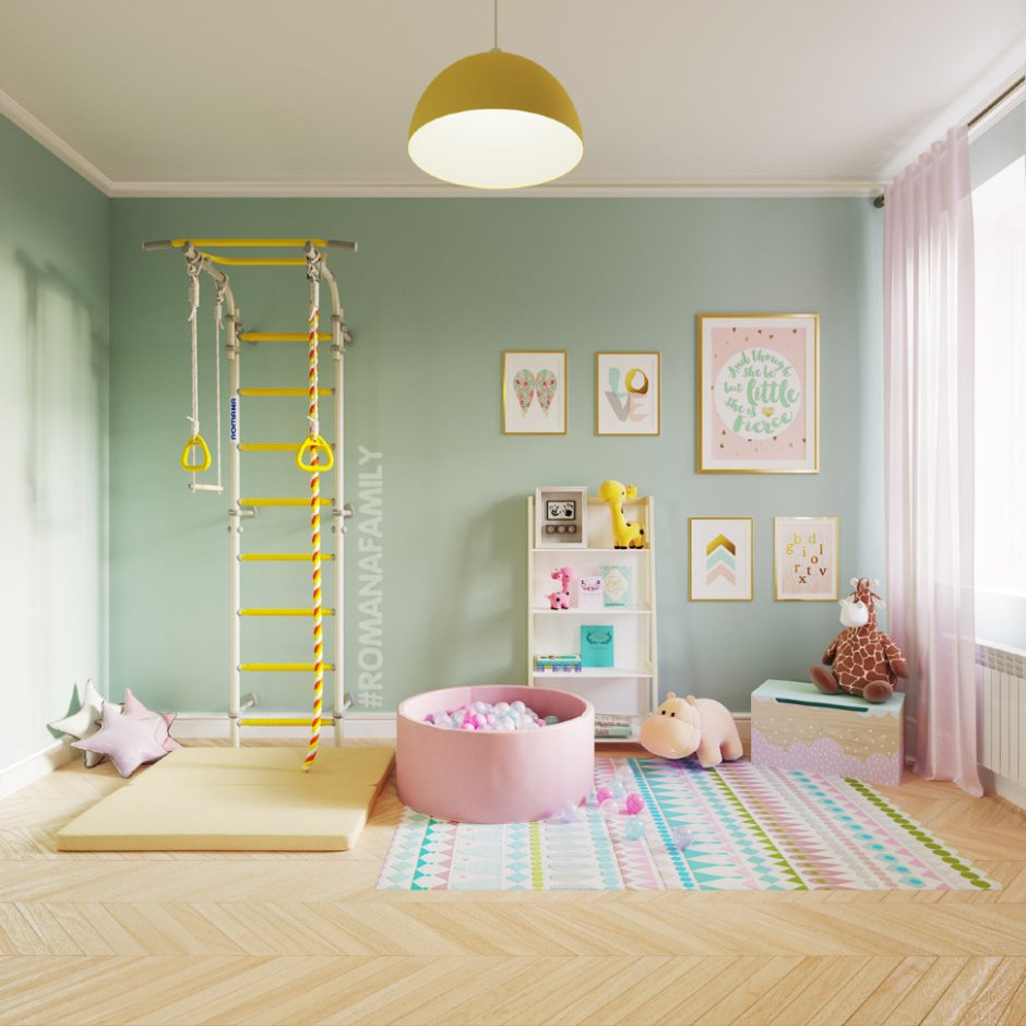 Интерьер детской комнаты со шведской стенкой