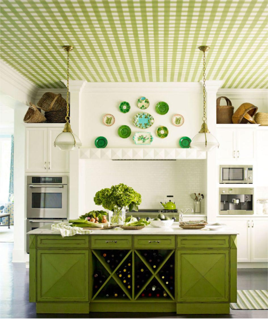Темно зеленые стены на кухне