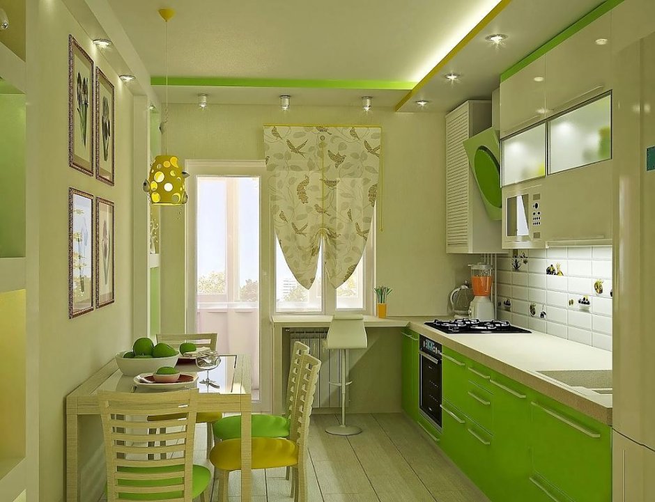 Зеленая узкая кухня