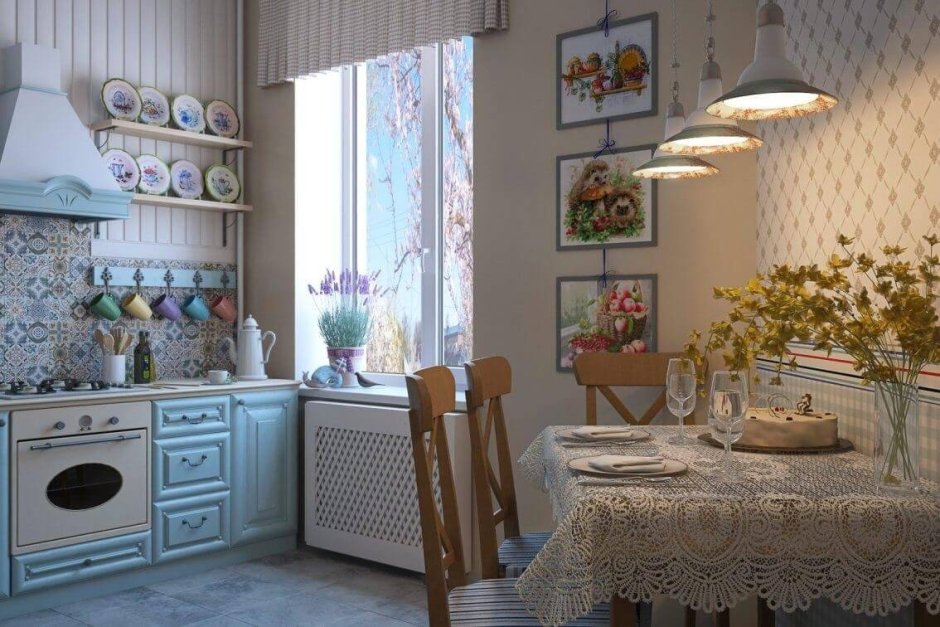 Кухня Кантри Прованс Неоклассика голубая