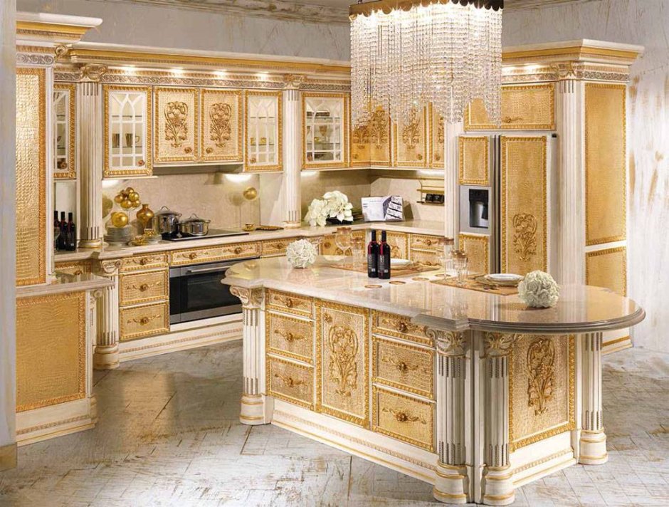 Кухня Версаче белая с золотом