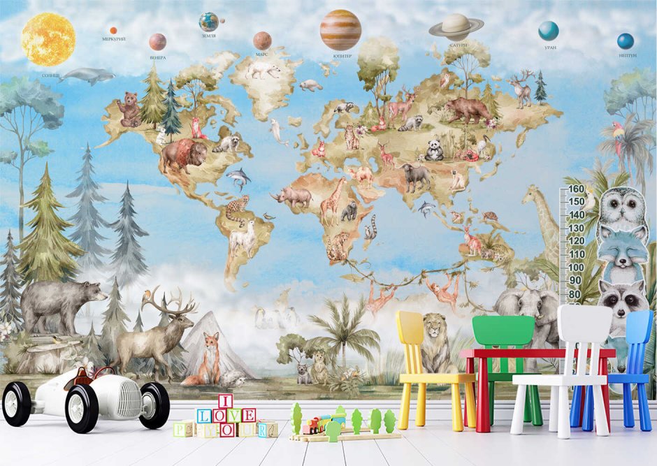 Фотообои карта мира для детей на стену