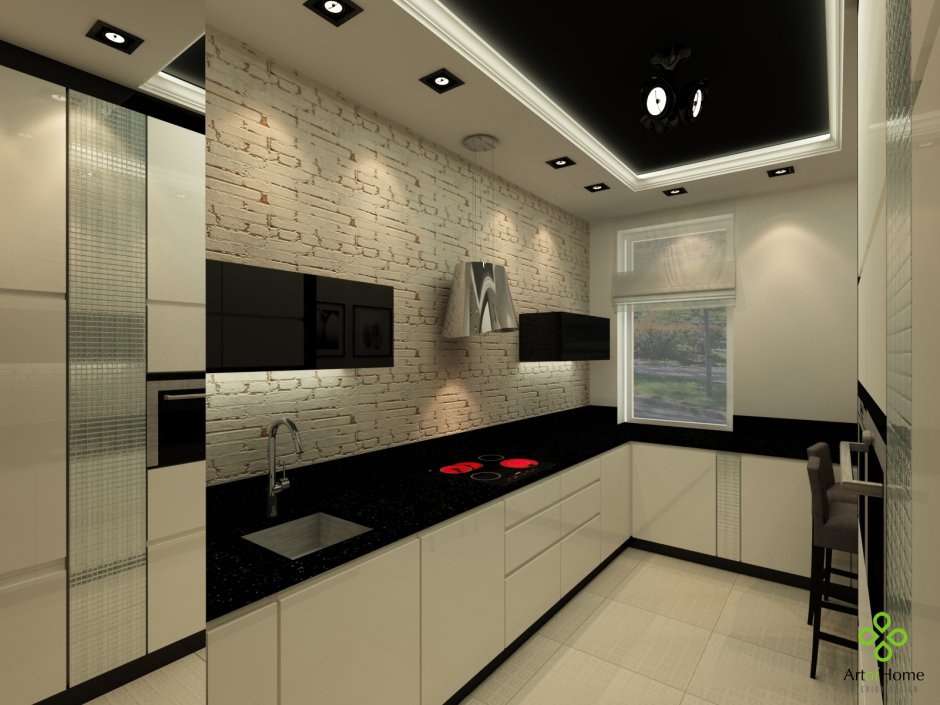 Черный матовый потолок на кухне (66 фото)