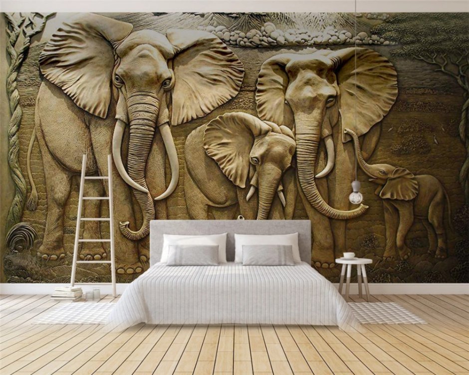 Фотообои слоны в интерьере