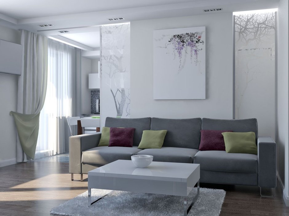 Серый диван в современном интерьере