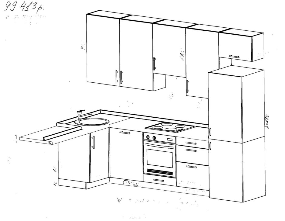 Кухня вид сбоку чертеж