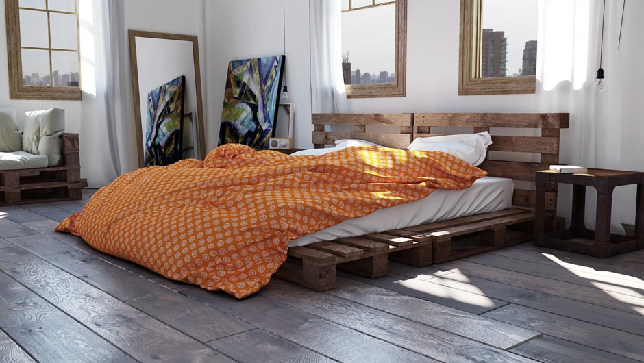 Кровать из паллетов в стиле лофт