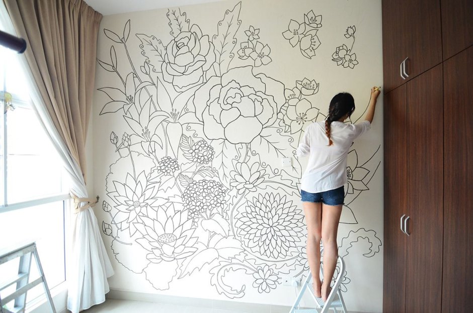 Роспись стен цветами