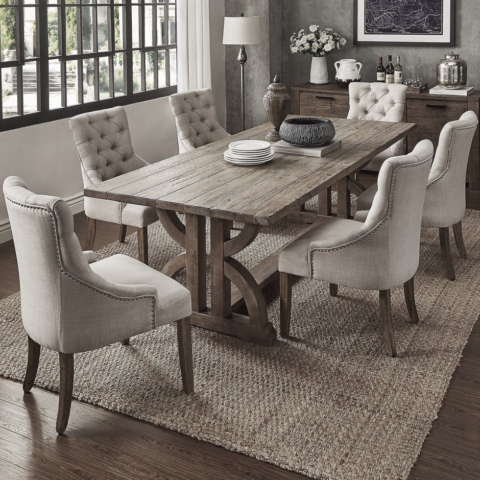 деревянный серый обеденный стол