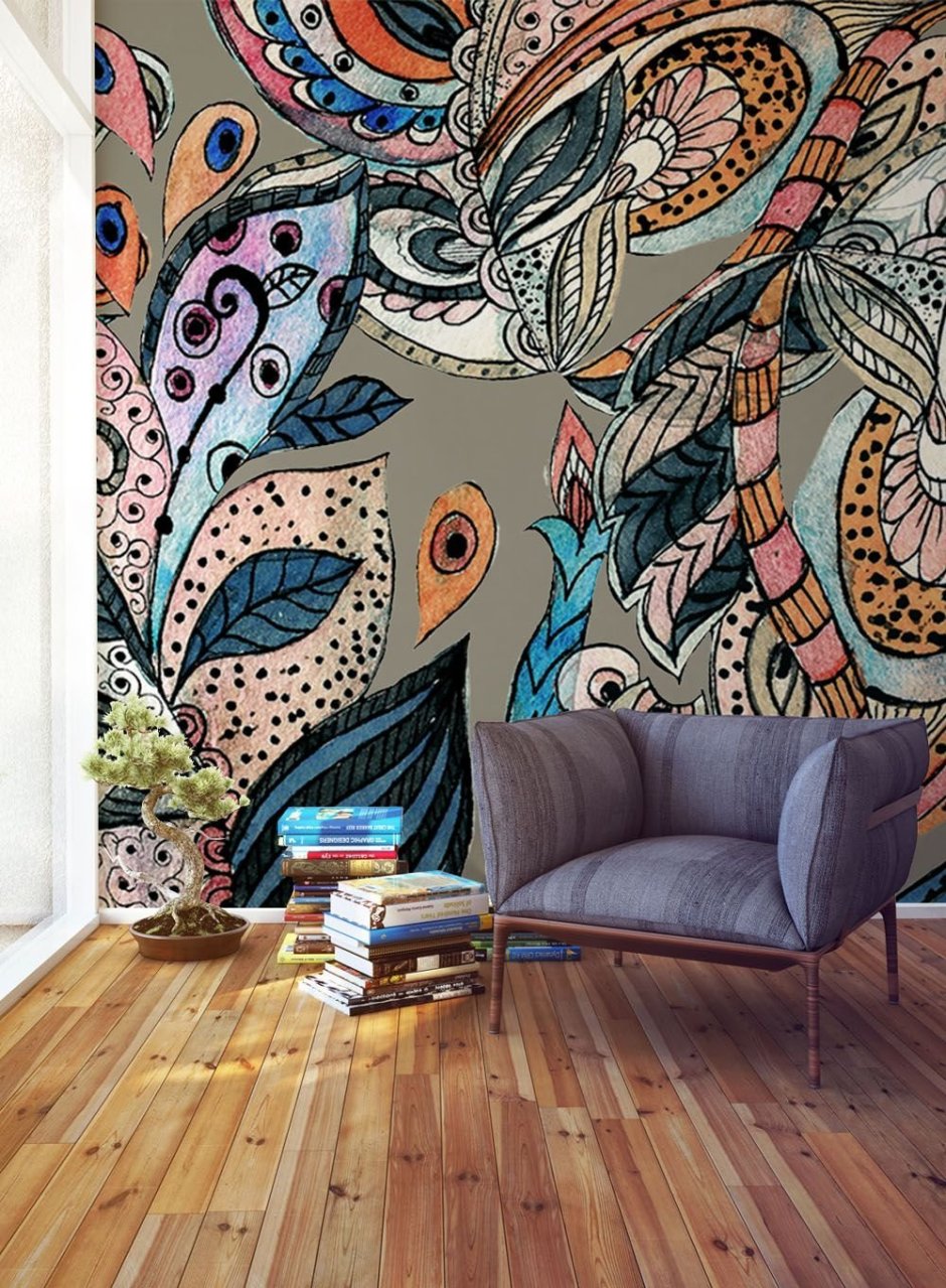 Современная роспись стен в интерьере обезьяна