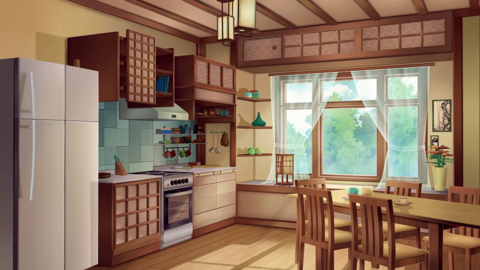 Кухня со стулом аниме