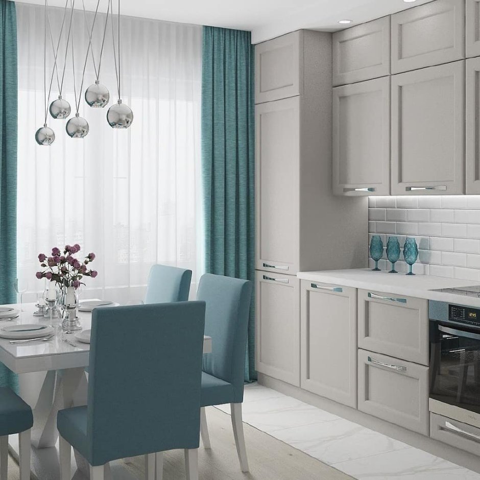 Кухня серо-голубая п44