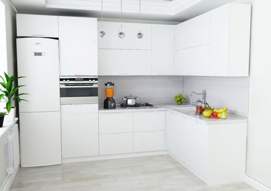 Белая матовая угловая кухня (75 фото)