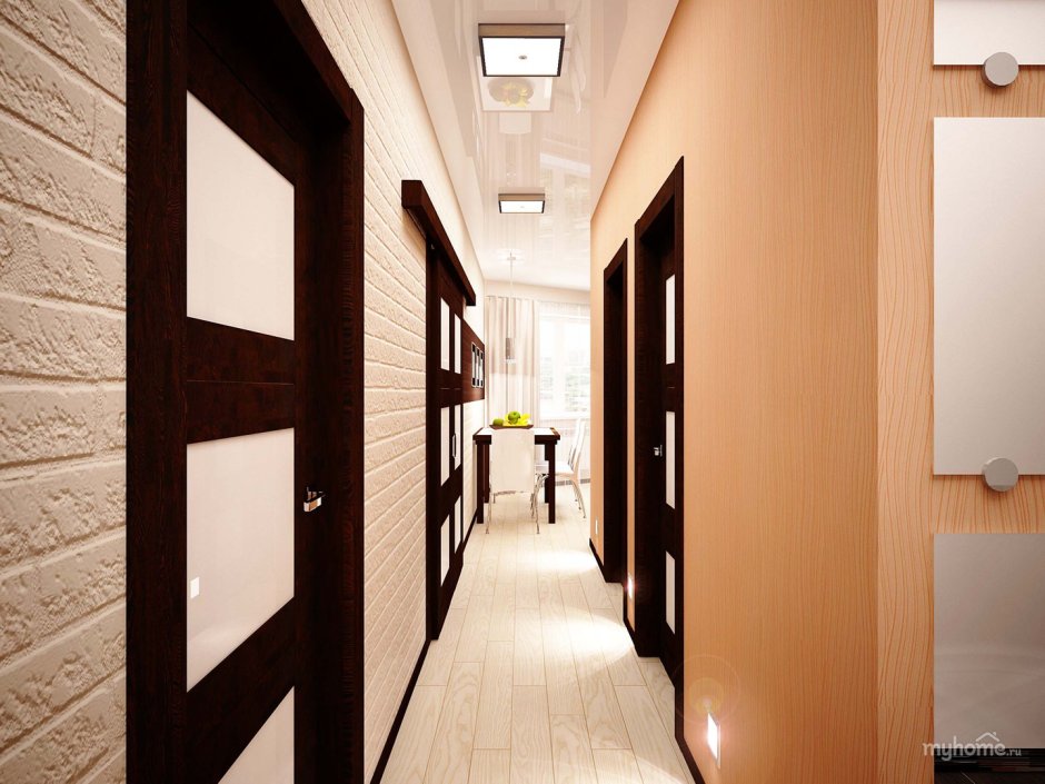 Узкий коридор переходящий в кухню