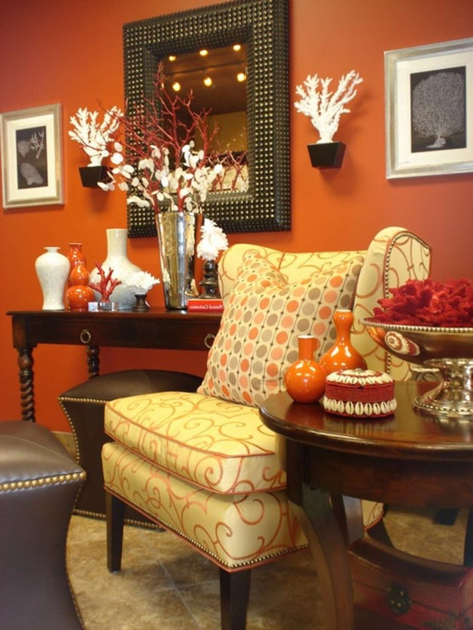 Оранжевые стены в интерьере