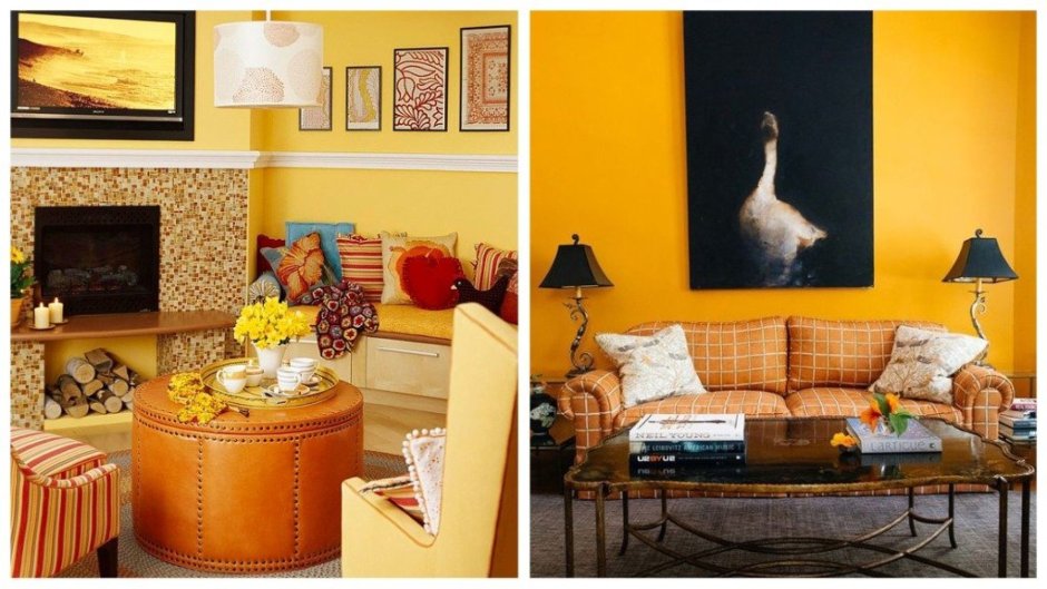 Интерьер спальни цвет охры стены