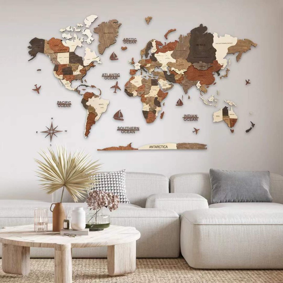 Карта деревянная на стену