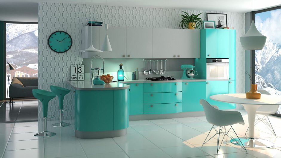 Кухня в бирюзовом цвете