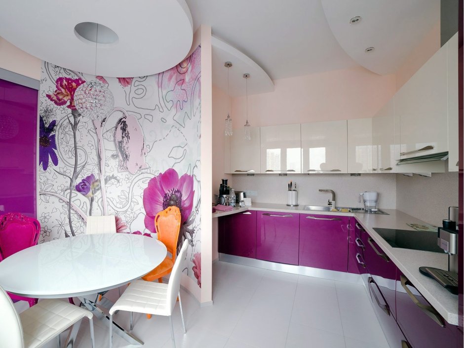 Декор на кухне с фиолетовым цветом