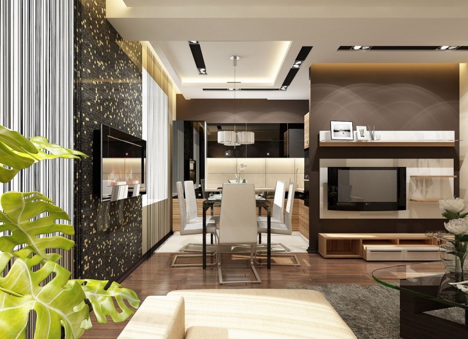 Кухня переходящая в гостиную