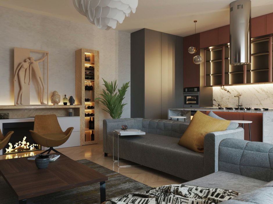 Студия кухня-гостиная 30 м2