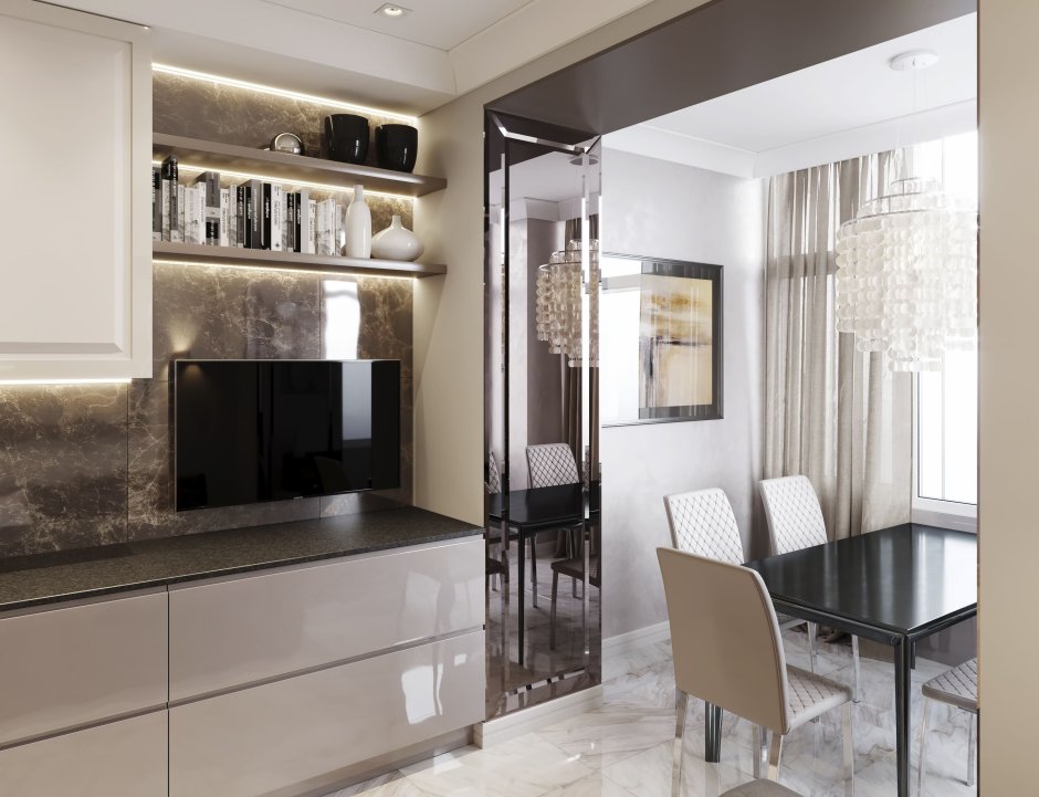 Зонирование кухни и гостиной