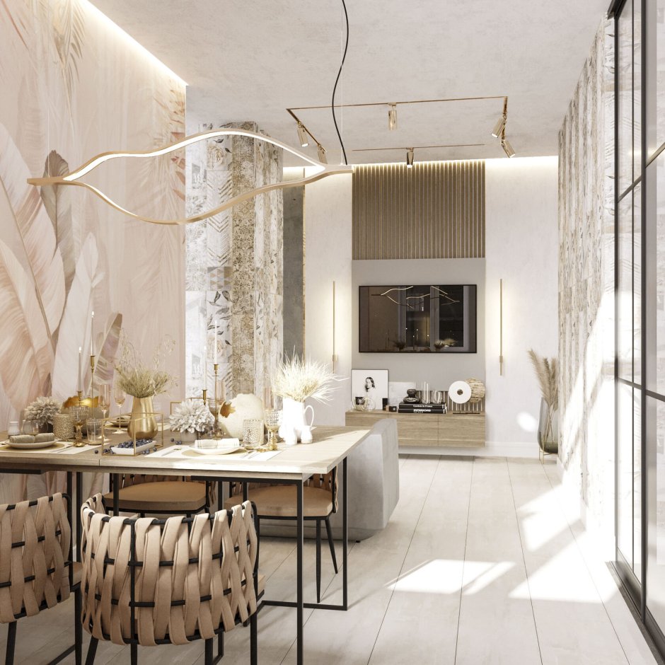 Кухня студия с аркой