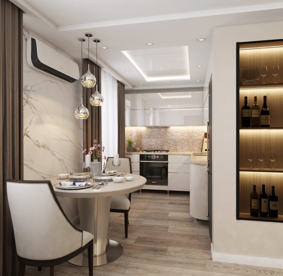 Кухня гостиная 40 кв Неоклассика