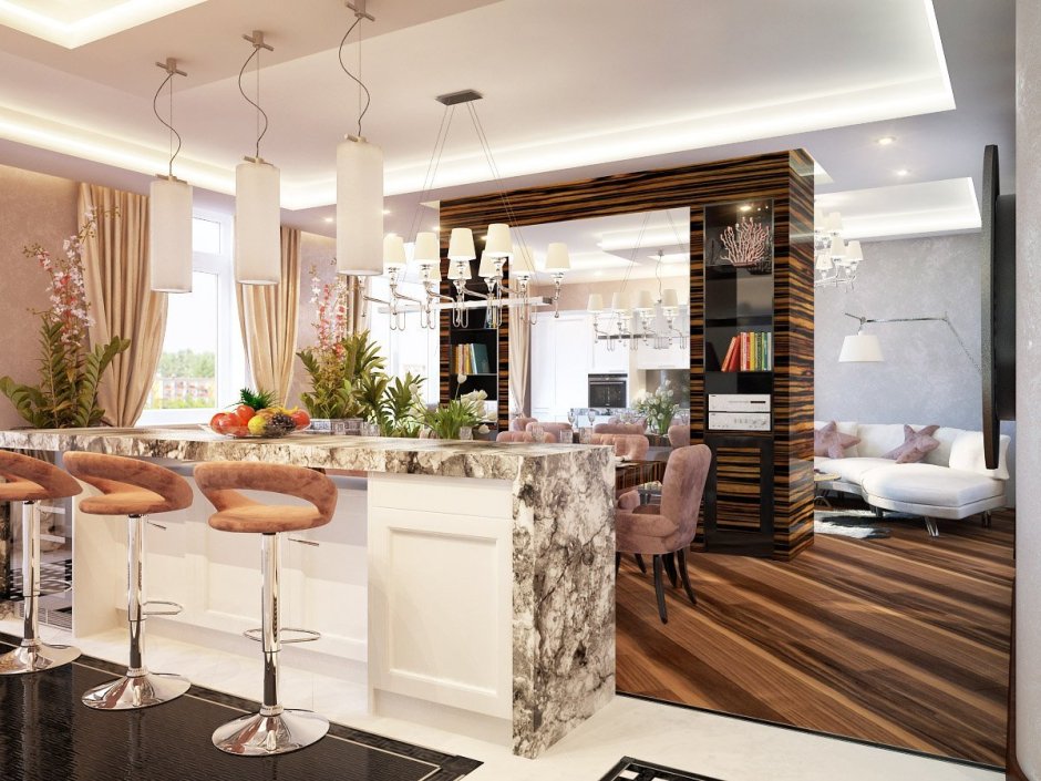 Кухня с полуостровом в современном стиле
