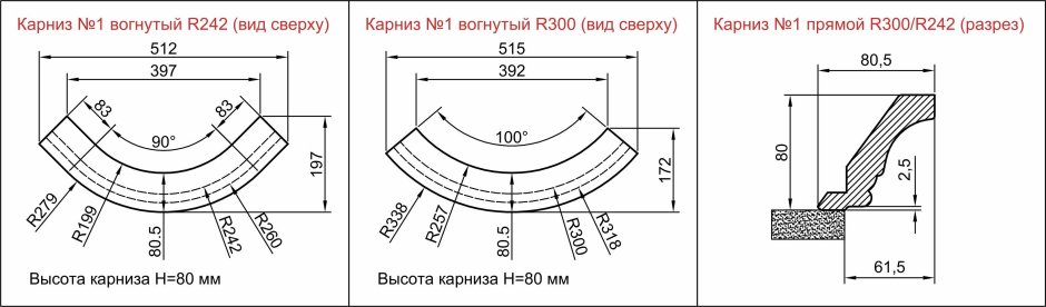 Карниз №1 6011 r300 верхний радиусный выпуклый