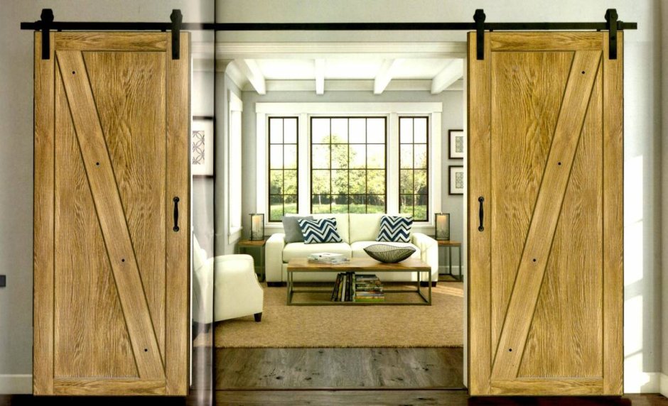 Амбарная дверь в гостиной