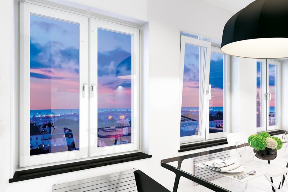 Коричневые пластиковые окна в интерьере