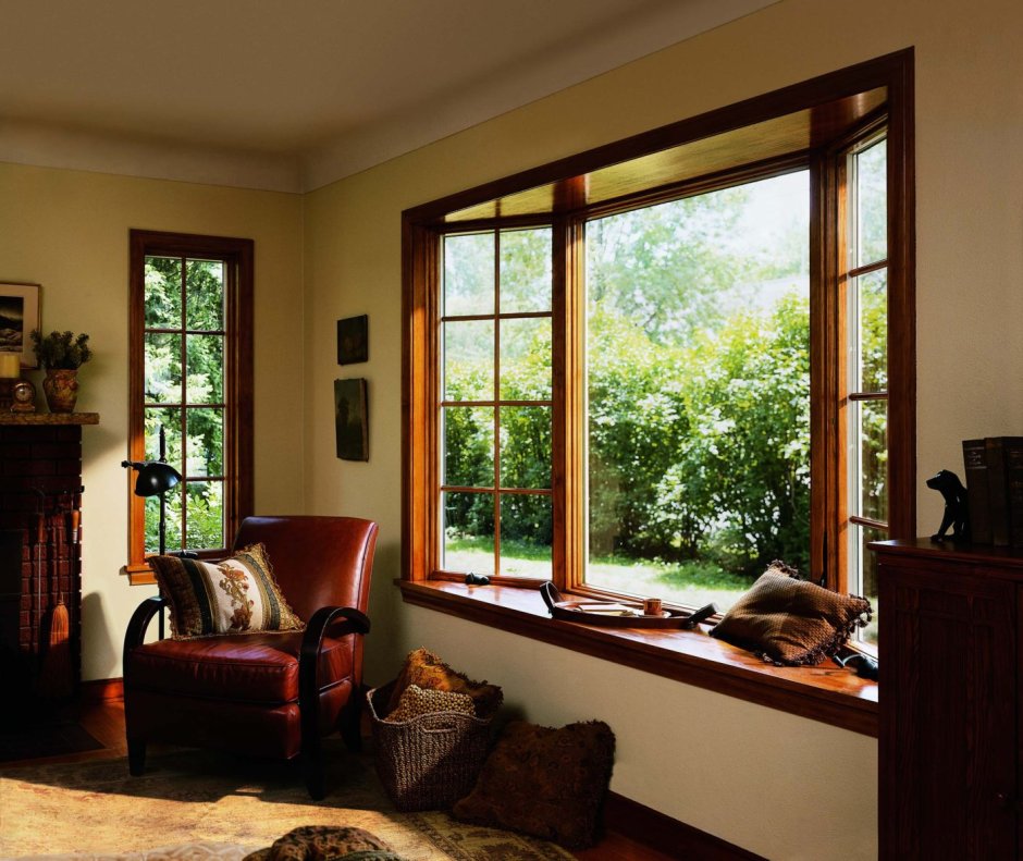 Окна с деревянными рамами в интерьере
